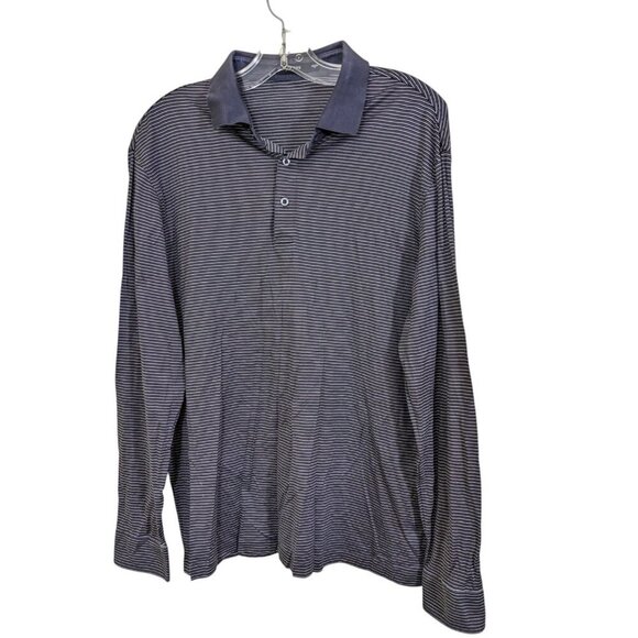 JoeOne Men XL Long Sleeve Polo Shirt Button Wrist Gray Stripe Cotton Lightweight - Picture 1 of 3